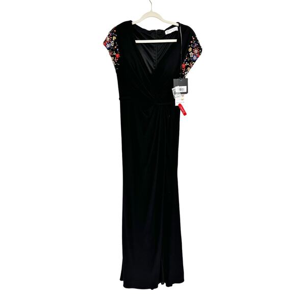 Mac Duggal 55709 Black Embellished Sleeve Jersey Wrap Gown Size 6 - Picture 3 of 8